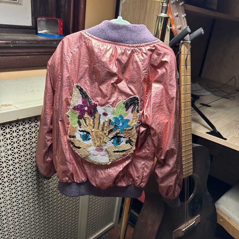 Lola + the Boys Pink Bomber Jacket with Cat Design